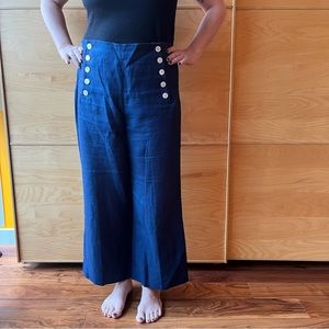 J. Crew linen nautical sailor pants with white buttons